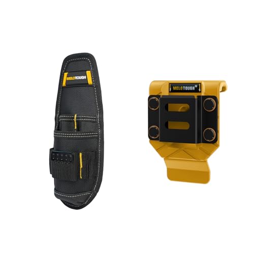 MELOTOUGH Small Tool Holder, Min Work Organizer Tool Pouch and Knife Holder with Snap Clip, Drill Belt Clip,Drill Holder for Tool Belt,Drill Holster,Measuring Tape Holder,Drill Belt Holder (Yellow)