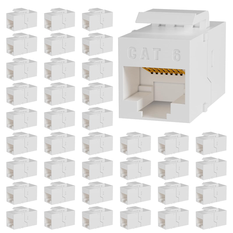 RJ45 Cat6 Keystone Coupler, 40-Pack, White | Cat 6 Keystone Jack Ethernet Coupler Female to Female for Cat6/Cat5e/Cat5 Network Cable 40Pack Cat6 UTP