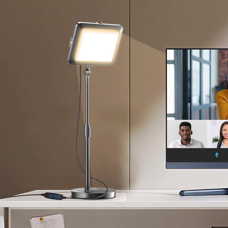 Video Conference Light for Computer, Soft Zoom Lighting for Laptop Webcam Home Office, Dimmable Desk Ring Lamp with Stand for Video Calls, Meeting, Conferencing, Streaming Dark Black