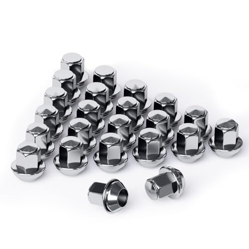 TIROL 20pcs M12X1.5 Lug Nuts, Compatible with 2012-2020 Fusion/2013-2022 Escape/2009-2018 Focus, One-Piece Design Factory Chrome Acorn Wheel Lugnuts - 1.25" Height 3/4" Hex Silvery