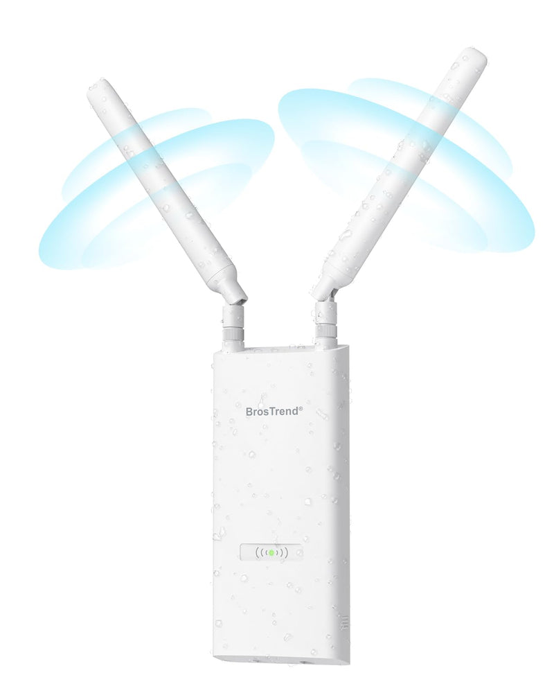BrosTrend AC1200 Outdoor WiFi Extender Long Range, Dual Band 5GHz + 2.4GHz, IP65 Weatherproof Gigabit Signal Booster, PoE Powered, with Passive PoE Injector, 2x 5dBi Antennas, Works for Yard, Farm, RV
