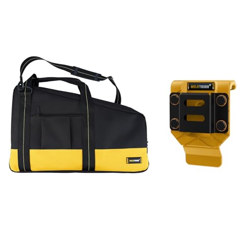 MELOTOUGH Heavy Duty Framing Nail Gun Tool Bag with Extra Storage Pockets Shoulder Strap Fits Hitachi NR83A,Drill Belt Clip,Drill Holder for Tool Belt,Drill Holster,Measuring Tape Holder(Yellow)
