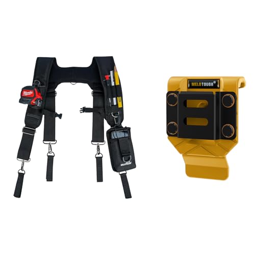 MELOTOUGH Tool Belt Suspenders Construction Bag Suspenders Padded Work belt Suspenders,Drill Belt Clip,Drill Holder for Tool Belt,Drill Holster,Measuring Tape Holder,Drill Belt Holder