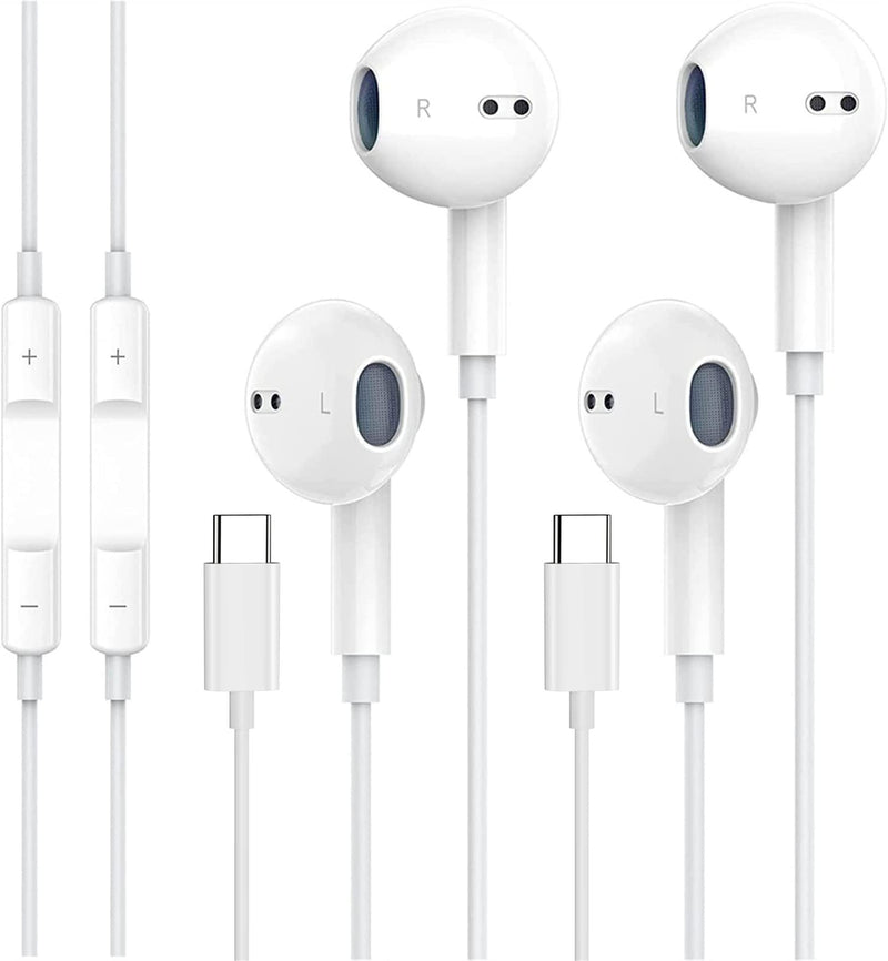 2 Pack-USB C Headphones for iPhone 15 Earbuds USB C Wired Earphones with Mic & Remote Control Noise Cancelling for iPhone 16 pro, iPad Pro, Galaxy S23/S22/S21/S20/Ultra Note 10/20, Pixel 7/6/6a/5/4 White