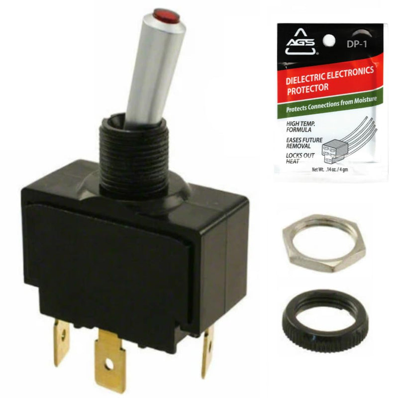 12V Marine Toggle Rocker Switch Kit, Genuine OEM Carling Marine Grade SPST On-Off Maintained, Red Lighted 15A Heavy Duty 3-Pin Panel Sealed for Boat Dash & Automotive