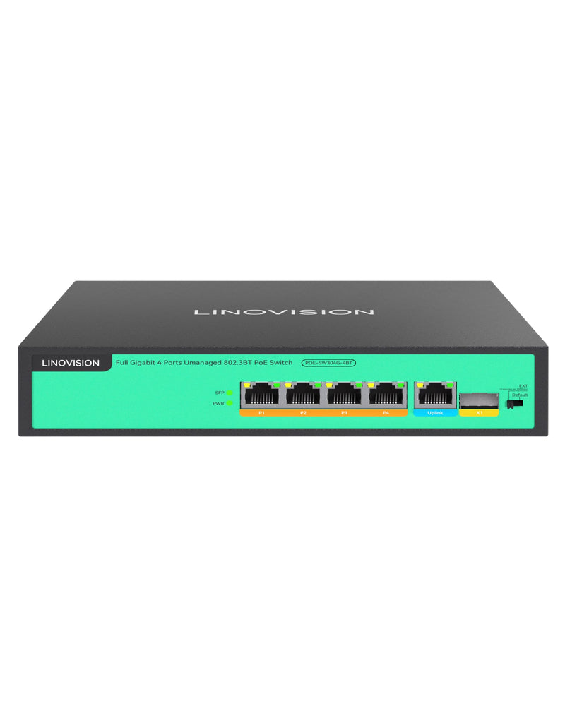 LINOVISION 4 Ports Full Gigabit PoE++ Switch, Built-in 96W Power, All 4 Ports Support BT 90W, Sufficient Power for All IEEE 802.3 af/at/bt PoE Devices, Including PTZ Cameras, AP and PoE Light