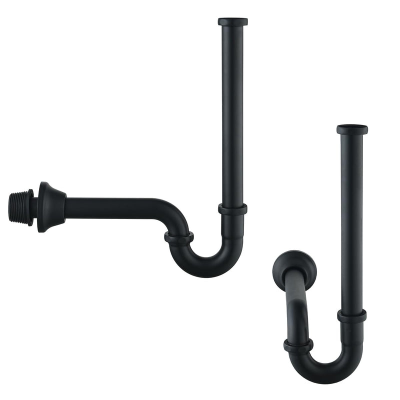 RANDOM Matte Black P Trap Bathroom Sink U-Shape 1-1/4 inch Sink Trap with Slip Joint Extension Tube,Adjustable Height Sink Waste Drain Bottle P-Trap Kit,Brass Basin Sink Plumbing.RD83555MB-L