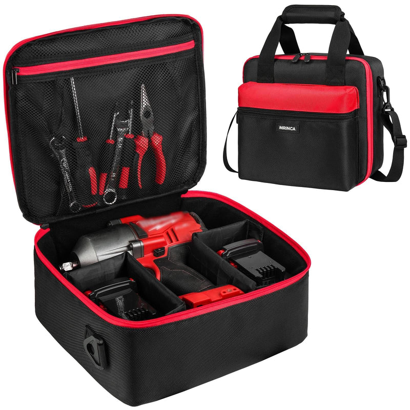 Impact Wrench Case Compatible with Milwaukee 2967-20/ Dewalt DCF900B/DCF891B/DCF961B/DCF899B Impact Wrench Kit,Tool Bag Compatible with Milwaukee Impact Battery and Charger,Bag Only Black red