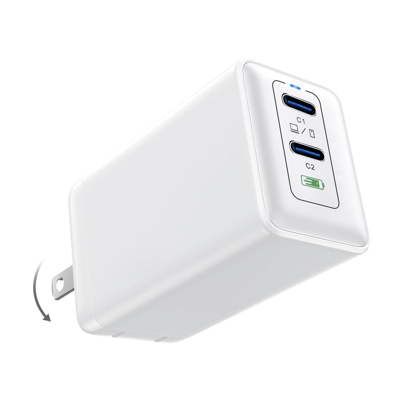 65W USB C Charger Block, GaN USB C Wall Charger, 2-Port Type C Compact Foldable Fast Charging Adapter for MacBook Pro/Air, iPhone 8-16, iPad Pro/Air, Apple Watch, Galaxy S20-24, etc