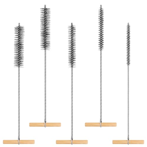 5 Piece Drill Hole Brush Set, 8 mm/12 mm/16 mm/20 mm/25 mm T-Handle Tube Brush | Round hole brush, cleaning brush, pipe cleaner brush for impact drills, efficient drill hole cleaning