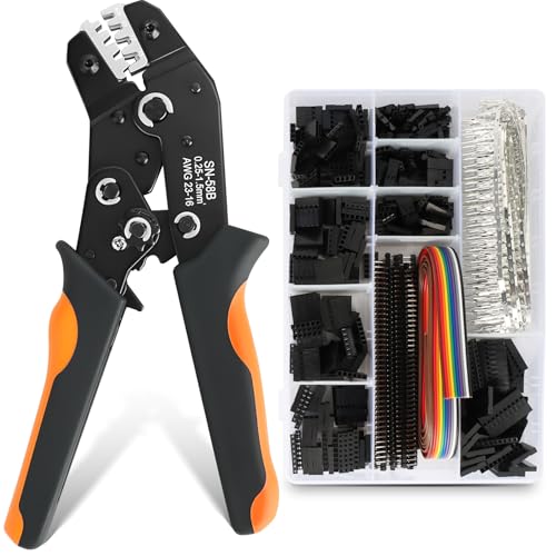 SN-58B Dupont Crimper, 1600PCS 2.54mm Dupont Connector Kit with Ratcheting Wire Crimping Tool, 23-16 AWG, 1/2/3/4/5/6/8/10 Pin Housings, Male Female Pins, Headers & Ribbon Cable
