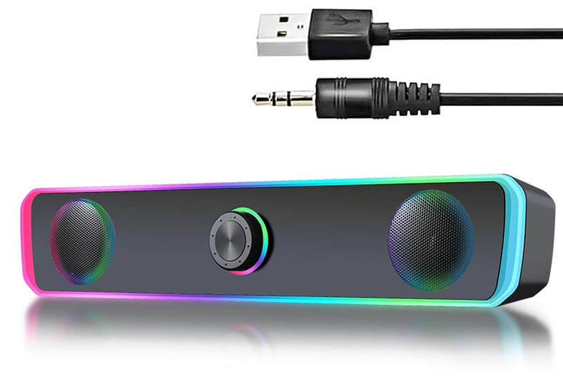 PC Speakers, Computer Speakers for Desktop with LED Dynamic Light, HiFi Stereo Sound Soundbar for Desktop Laptop Monitor, 3.5mm Aux Input & USB Powered