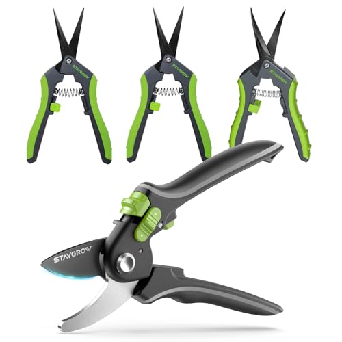8.5" Bypass Pruning Shears & 6.5" Straight Trimming Scissors +6.5" Gardening Scissors(1pc Straight & 1pc Curved) SK5 Blade Set