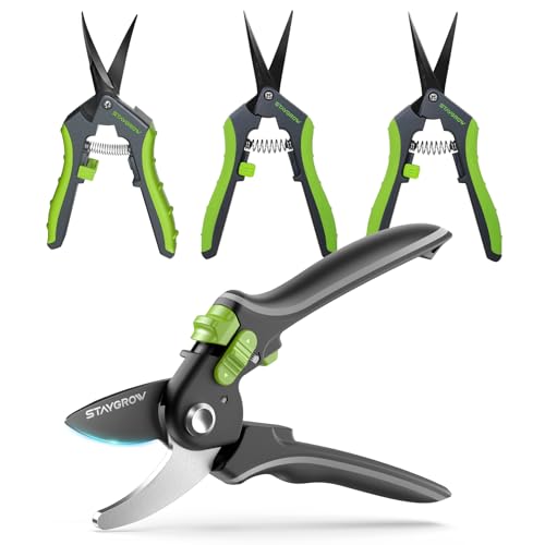 8.5" Bypass Pruning Shears & 6.5" Straight Trimming Scissors and 6.5" Gardening Scissors (2-Pack Straight) SK5 Blade Set