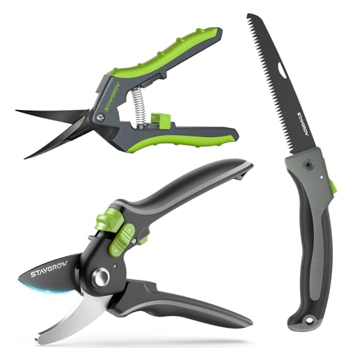 8.5" Bypass Pruning Shears & 6.5" Curved Gardening Scissors and 7" Folding Hand Pruning Saw Set Ideal Gardening Gifts