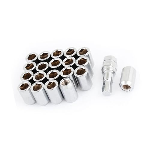 20 Pcs 12mm x 1.5mm Metal Hexagonal Lock Wheel Lug Nuts with Hex Key for Automotive Auto Replacement Parts