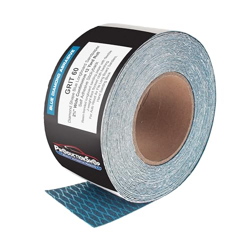 ProductionShop 60 Grit PSA Rhombus Diamond Shape Blue Longboard Sandpaper, 2-3/4" Wide Continuous 12 Yard Roll - Self Adhesive Stickyback for Auto Wood Air File Long Board Sanders, Hand Sanding Block