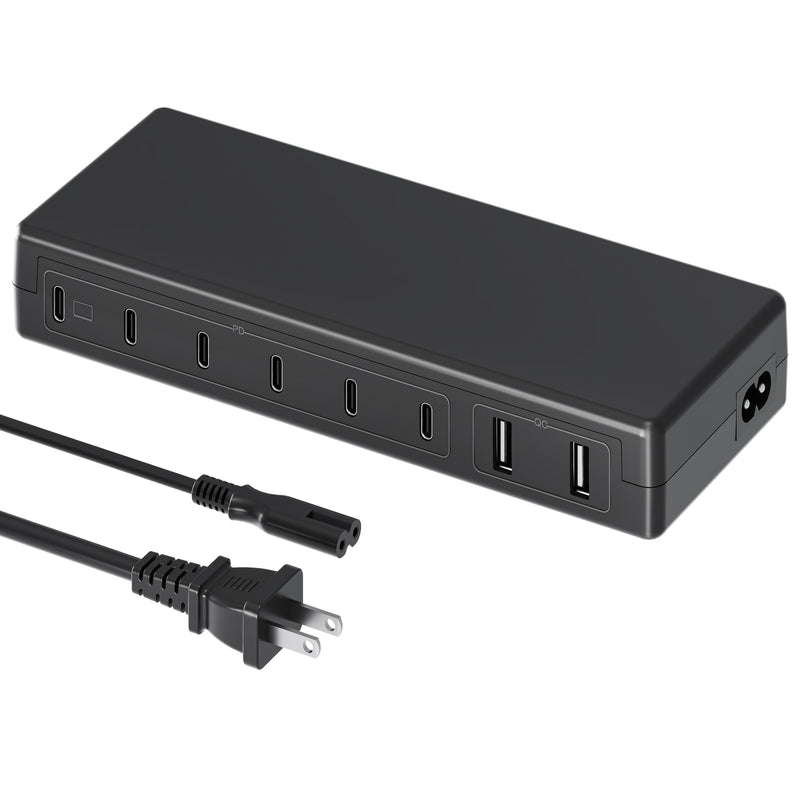 Charging Station for Multiple Devices, 200W 8 Ports Charger Station with Powerful 20W PD USB-C Ports, Fast 65W for MacBook Pro/Air, 2 USB 5V/ 4.8A Charging Ports Compatible with iPhone iPad Y021