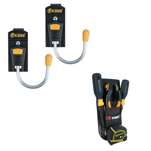 KUNN Tool Holster - Tool Belt Hook Cordless Drill Holder Single,Strong Clip,Tool Belt Accessories,2-Pack + Tool Pouch with Belt Clip, Utility Small Tool Organizer with Tape Measure Holder