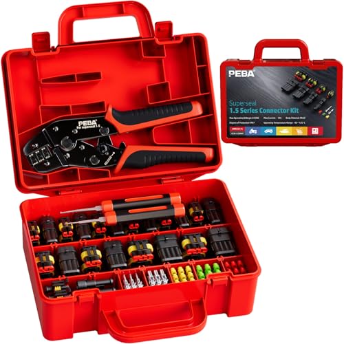 PEBA Waterproof Automotive Electrical Connector Kit, 1-4 Pin & Crimper Tool 1–4 Pin Waterproof Connectors - 2 Tools
