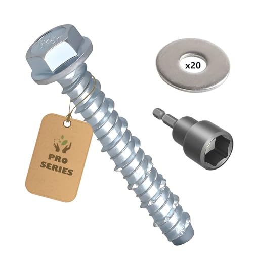 20PCS 3/8"(10mm) x 3" Heavy Duty Concrete Screw Bolts Hex Head,Masonry Bolts for anchoring to Brick or Block, Zinc Plated Anchors,Includes Washers & Hex Socket, Strong, Durable, Easy Install 3/8" x 3" 20PCS