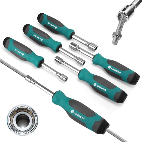 LIBRATON Full-Hollow Nut Driver Set SAE, 12-Point Magnetic Nut Drivers 6