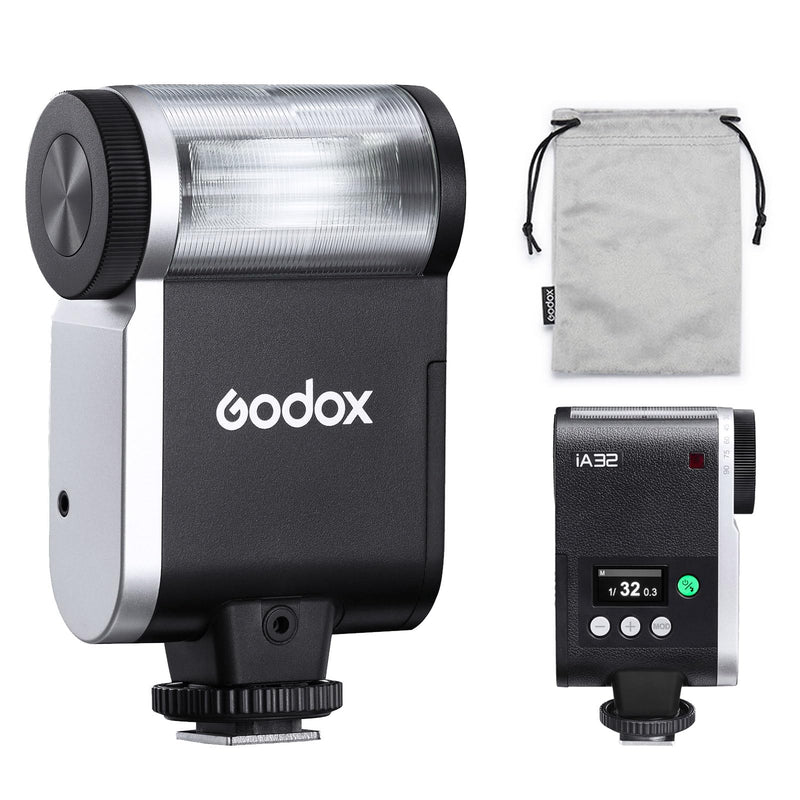 Godox iA32 Camera Flash, Angle Adjustable Flash, GN15 with 8 Levels Flash Power, CCT 6200K±200K Flash for Canon/Sony/Fujifilm/Nikon/Panasonic/Olympus, for Cameras with Single-Contact Hotshoe