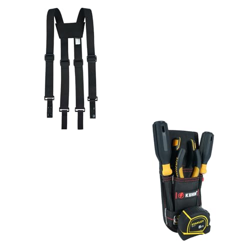 KUNN Tactical Suspenders Police Duty Belt Harness for Men,1.5 Inch Adjustable Tool Belt Suspender + Tool Pouch with Belt Clip, Utility Small Tool Organizer with Tape Measure Holder
