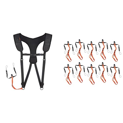 Ergodyne Squids 3142 Padded Shoulder Barcode Scanner Harness with Attachment Lanyard for Mobile Computers (M/L) + 3140 Barcode Scanner Adjustable Lanyard Attachments (10-Pack)
