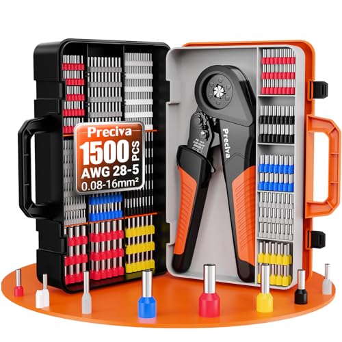 Preciva Hexagonal Ferrule Crimper, AWG 28-5 Self-Adjustable Ratchet Ferrule Crimping Tool Kit with 1500Pcs Wire Ferrule Terminals Connectors