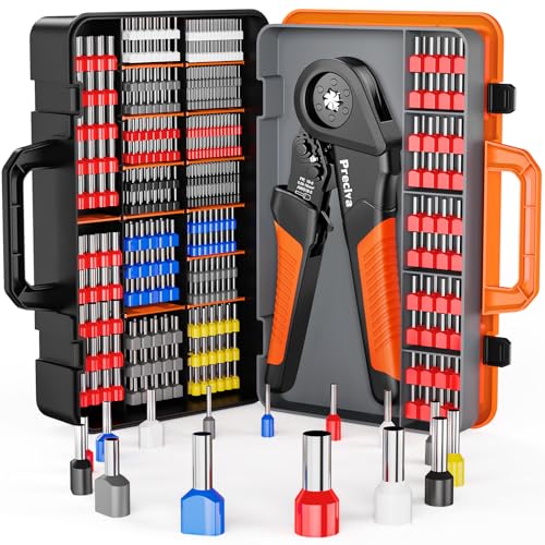 Preciva Ferrule Crimping Tool Kit - AWG 28-5 (0.08-16mm²) Hexagonal Ferrule Crimper with 950Pcs Single and 350Pcs Twin Ferrules Connectors, Self-Adjustable Ratchet Ferrule Terminals Crimping Tool Hex Crimper & Single/Twin Connectors