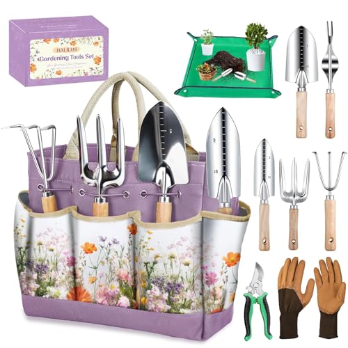 Gardening Tool Set with Tote Bag Heavy-Duty Garden Tools Gardening Gift Purple