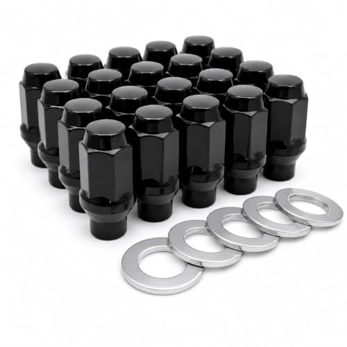 24 ET Black Conical Bulge Long Lug Nuts 7/16"-20 with Offset Washers 0.33" Shank 0.62" Dia 1.75" Length 7/16" 24