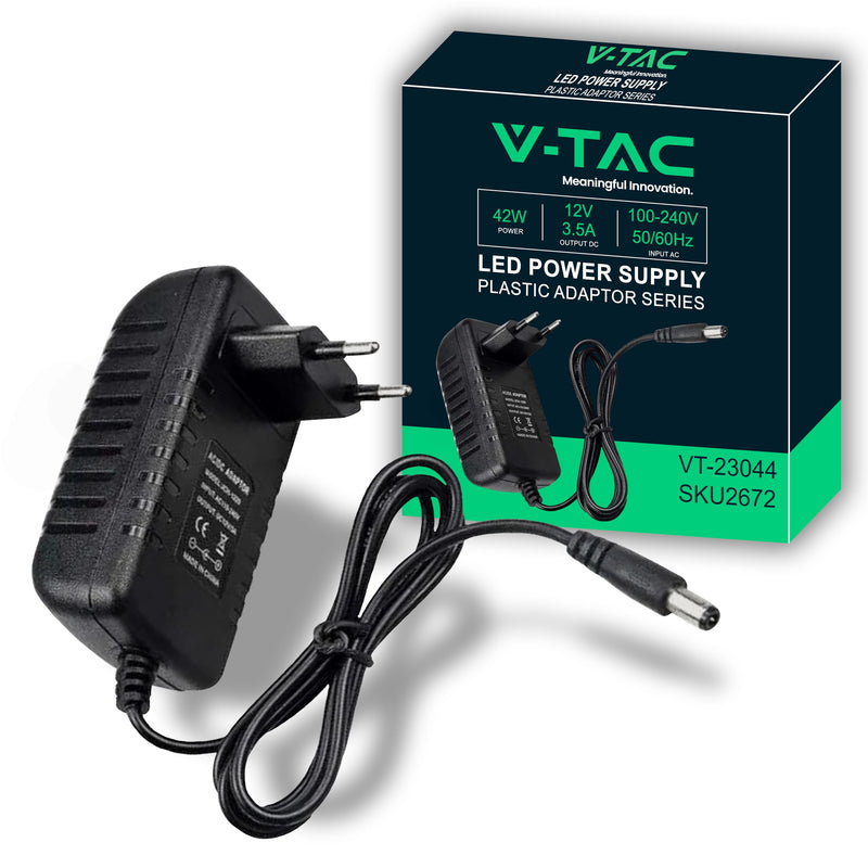 V-TAC Power Supply Adapter 12 V 42 W 3.5 A for Cameras, LED Strips, Modem - Transformer 12 V - Power Adapter for Screens and Electronic Devices - Input AC 100-240 V - Euro Plug 42 watts