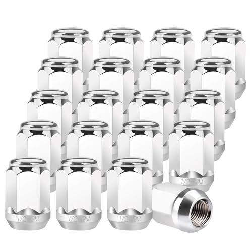 20PCS Chrome Closed End Bulge Acorn Style Lug Nuts, 1/2"-20 Thread Size - Conical 60 Degree Seat，for Ford Mustang 1964-2014,Ranger 1990-2010,Explorer 1991-2015,F-150 1989-1996 Silver