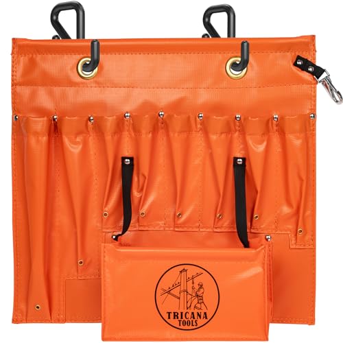 Lineman Tool Board, Aerial Apron, Bucket Truck Tools Organizer with Over 16 Pockets, Tool Organizer for Bucket Trucks and Lineman, Includes Two 2” Bucket Hooks 8 Pockets (without Magnet) 1