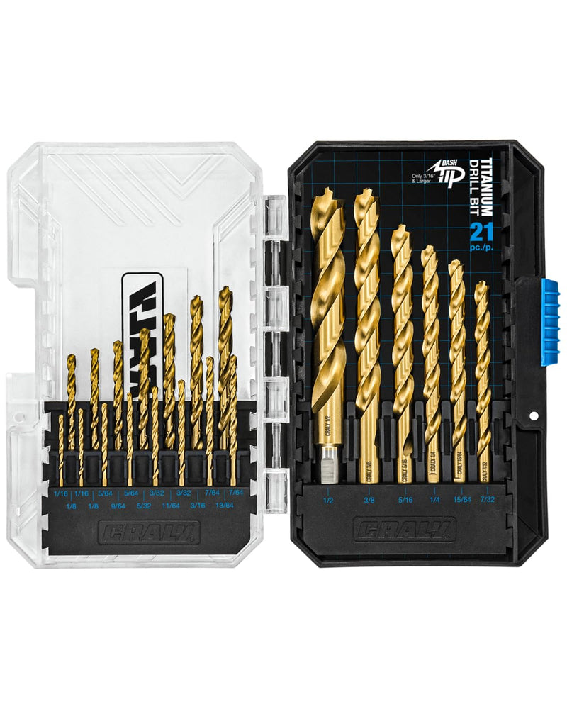CRALY 21-Piece Cobalt Drill Bit Set, M35 HSS Titanium Coated Jobber Length Twist Drill Bits, Dash Tip & 135 Degree Split Point, 3-Flat Shank, for Hard Metal, Stainless Steel, Cast Iron, Plastic 21-Piece Pack