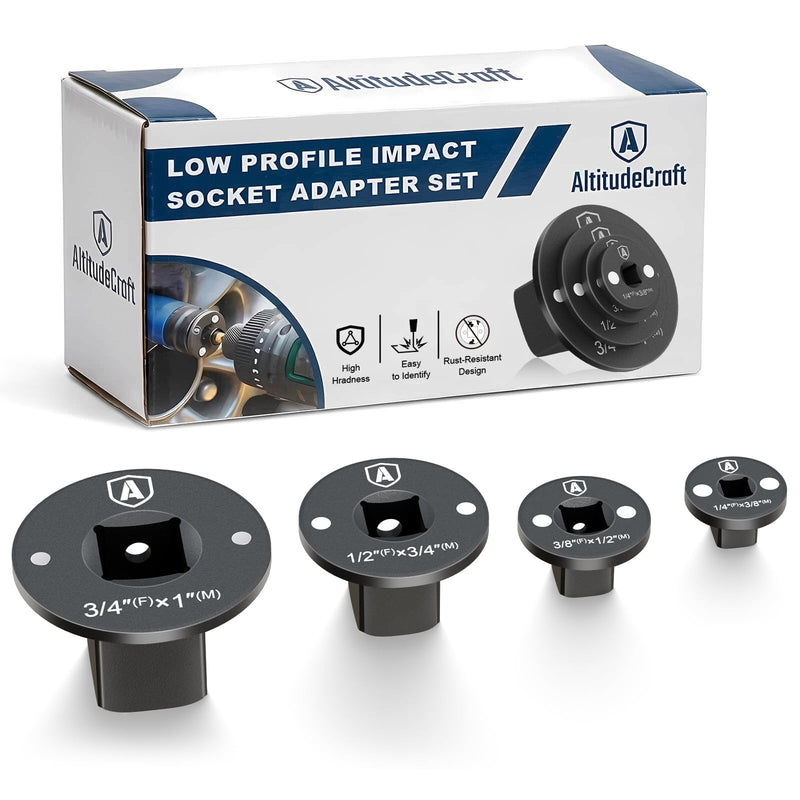 Low Profile Impact Socket Adapter Set, Drive Ratchet Adapter Set, Designed for Tight Spaces, 3/8" to 1/2", 1/4" to 3/8", 3/4" to 1", 1/2" to 3/4", 4PC
