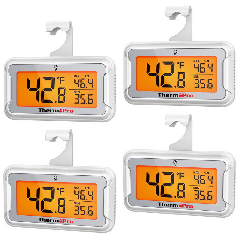 ThermoPro Refrigerator Thermometer with Large Backlit LCD Display, Waterproof Freezer Fridge Thermometer 2 Pack with Max/Min Record, Easy Battery Replacement, Magnetic & Stand Options for Room, Cooler 4