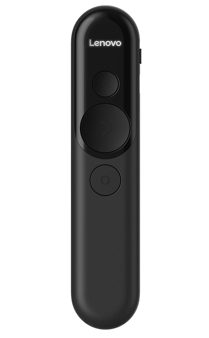 Lenovo Laser Rechargeable Presentation Remote, Bluetooth & USB, Digital & Laser Pointer, LCD Screen, Rechargeable Battery, 30M Range, Black, 500mm Cable Length