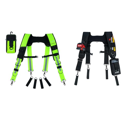 MELOTOUGH Tool Belt Suspenders Construction Bag Suspenders Padded Work belt Suspenders + Hi Vis Suspenders for Carpenter/Electrician