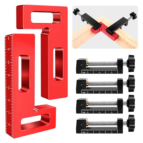 ArtyMaster Corner Clamps for Woodworking - Durable & Versatile 90 Degree Right Angle Clamps, 2 Pack 2" x 4" Aluminum Positioning Squares with 4 C-Clamps for Cabinets, Frames, and Drawers 2 Packs