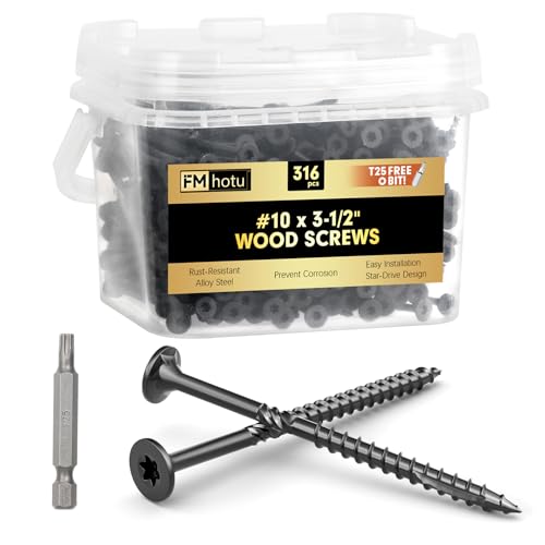 #10 x 3-1/2” Deck Screws, 316Pcs Star Drive Wood Screws 3-1/2 Inch Black 316