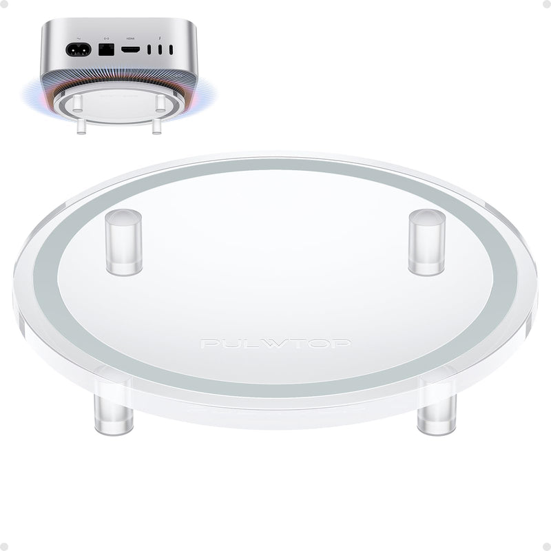 Clear Acrylic Desk Stand for Mac Mini M4/M4 Pro 2024, Minimalist M4 Holder with Easy Power Button Access, Anti-Slip Base & Heat Dissipation, Compact Space-Saving Design for Mac Mini 2024 Model Transparent