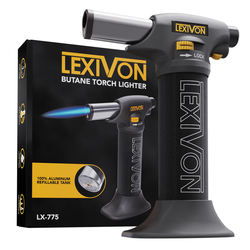 LEXIVON Butane Torch Lighter, Refillable Kitchen Cooking Torch | Self-Igniting with Safety Lock and Adjustable Flame | Pro-Grade Aluminum Tank (LX-775) Gas lighter