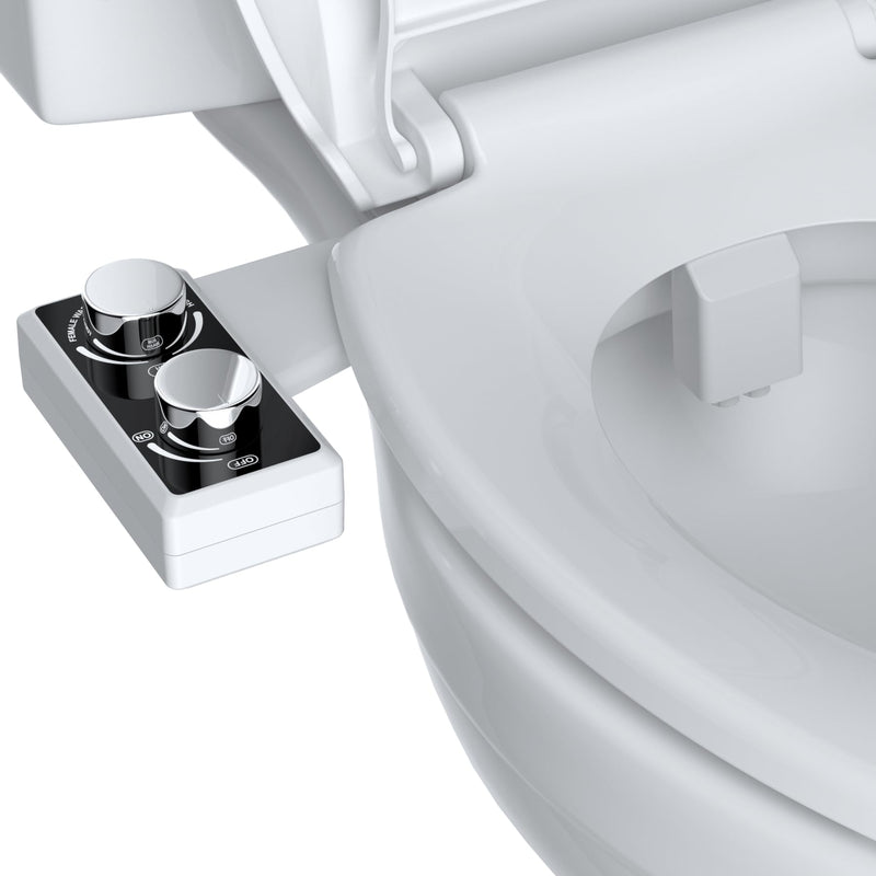Hibbent Bidet Attachment for Toilet, Non-Electric Dual Nozzle for Frontal & Rear Wash, Adjustable Water Pressure Control, Fresh Water Bidet Toilet Seat, Self Cleaning Water Sprayer, Matte Black