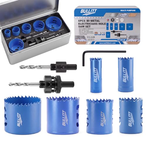6‑PCS Electricians Hole Saw Set, 7/8", 1‑1/8", 1‑3/8", 1‑3/4", 2", 2‑1/2