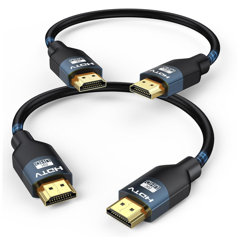 8K HDMI 2.1 Cable 0.5FT（6Inch）2-Pack, Ultra High Speed 48Gbps HDMI Braided Cord, Support HDR10+, eARC, SBTM, QMS, CEC, HDCP 2.3 for TV, Monitor, PC, Laptop, HDMI Switch, HDMI Splitter, KVM, Projector 8K-0.5FT Black