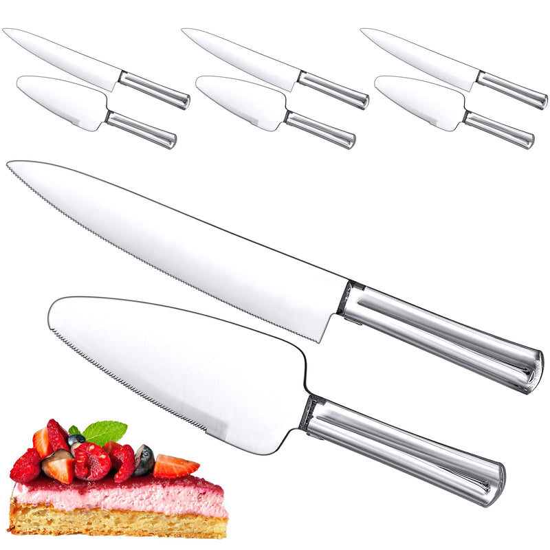 Amazing Abby Plastic Cake Knife and Server Set (Set of 4), Acrylic Cake Cutting Set, 11-Inch Knife and 10-Inch Server, Good for Cake, Pie, Pastry, Great for Birthday, Party, Wedding, and More 4-Pack