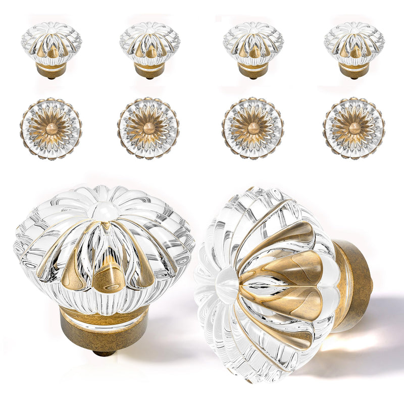 Crystal Cabinet Knobs Cabinets Knob, 8 Pack Flower Antique Brass Vintage Glass Clear Crystal Small Pull for Closet Dresser Drawers Cupboard,Retro Pulls Old Style Bronze Drawer Handle 8pack Antique Brass Bronze